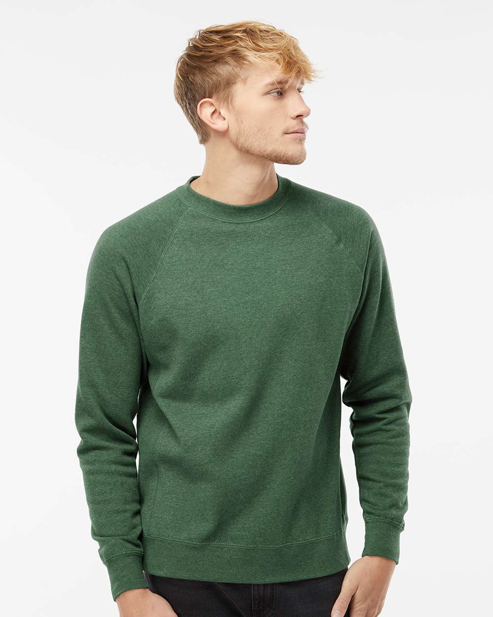 Unisex Special Blend Raglan Crewneck Sweatshirt - OnModelFront - B82576542 - Moss