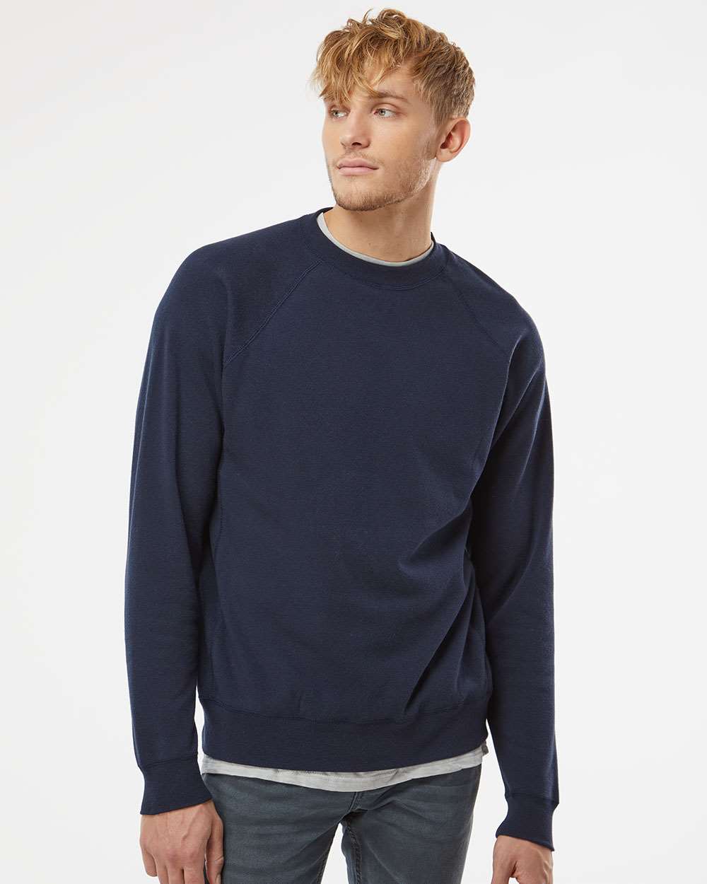 Unisex Special Blend Raglan Crewneck Sweatshirt - OnModelFront - B82576652 - Classic Navy