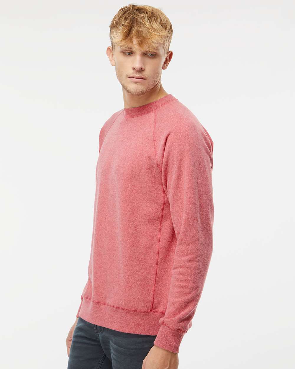 Unisex Special Blend Raglan Crewneck Sweatshirt - OnModelSide - B82576033 - Pomegranate