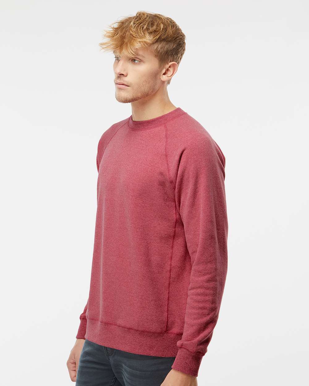 Unisex Special Blend Raglan Crewneck Sweatshirt - OnModelSide - B82576222 - Crimson