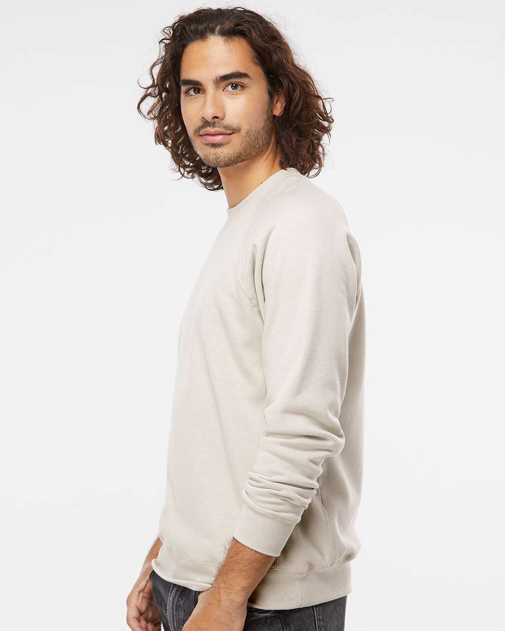 Unisex Special Blend Raglan Crewneck Sweatshirt - OnModelSide - B82576242 - Stone Heather