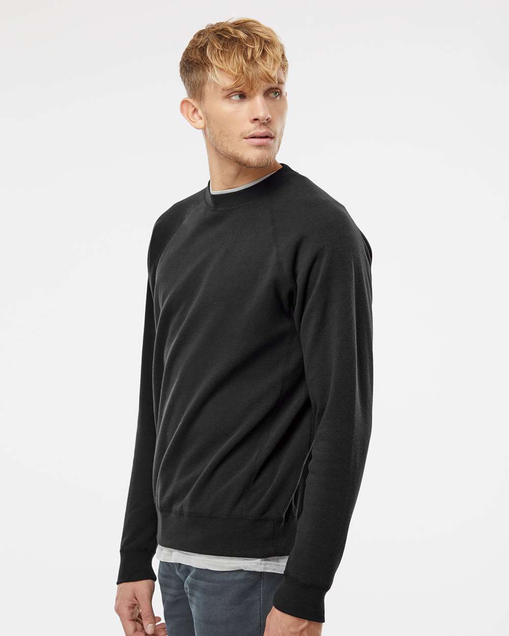 Unisex Special Blend Raglan Crewneck Sweatshirt - OnModelSide - B82576502 - Black
