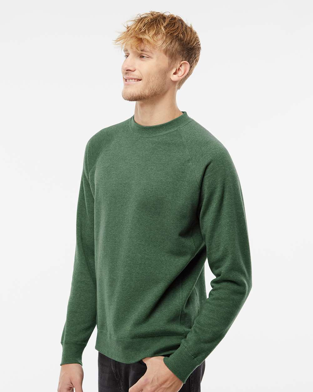 Unisex Special Blend Raglan Crewneck Sweatshirt - OnModelSide - B82576542 - Moss
