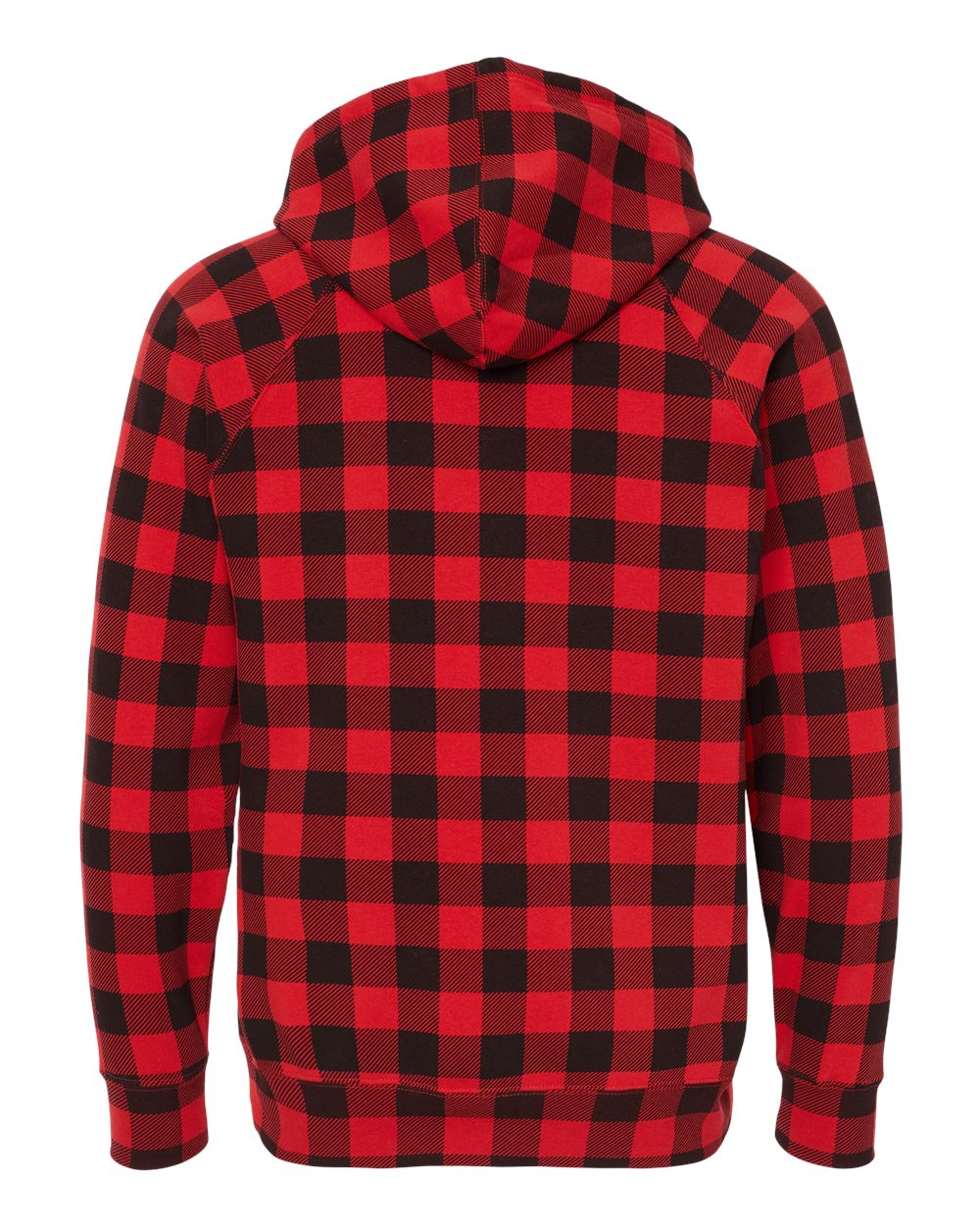 Unisex Special Blend Raglan Hooded Sweatshirt - Back - B83376712 - Red Buffalo Plaid
