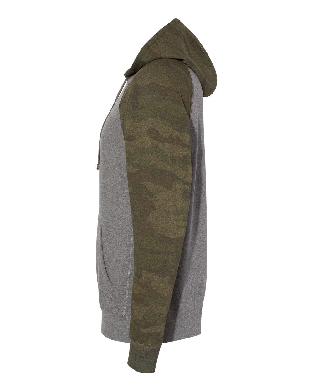 Unisex Special Blend Raglan Hooded Sweatshirt - DirectSide - B83376982 - Nickel Heather/ Forest Camo