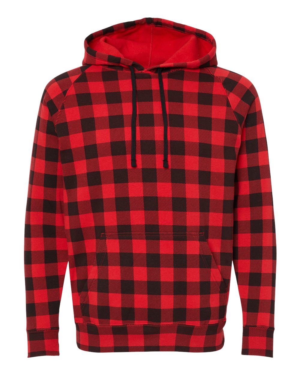 Unisex Special Blend Raglan Hooded Sweatshirt - Front - B83376712 - Red Buffalo Plaid