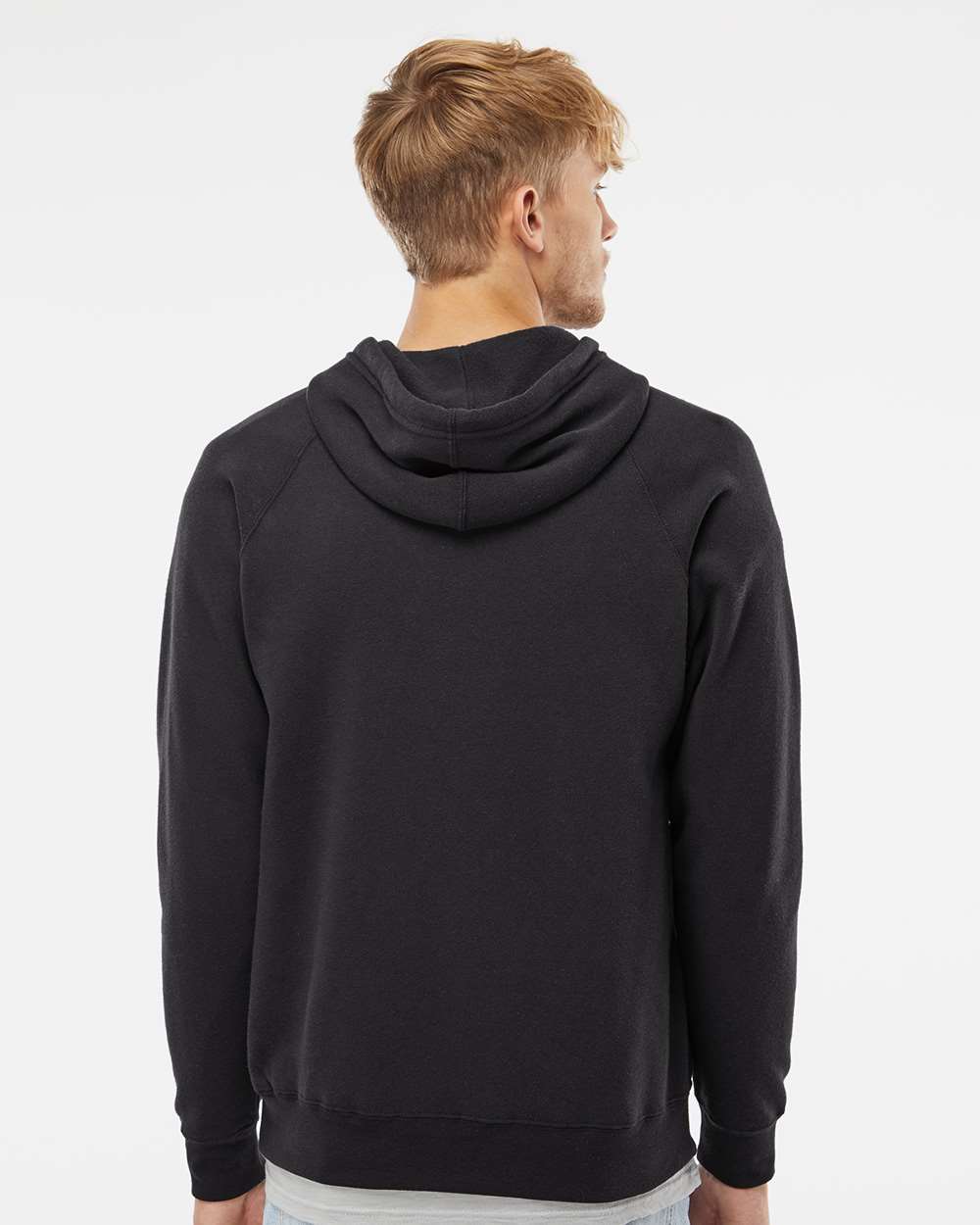 Unisex Special Blend Raglan Hooded Sweatshirt - OnModelBack - B83376502 - Black
