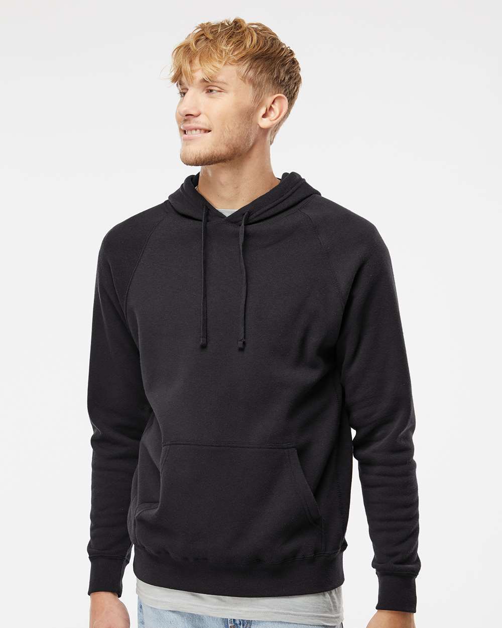 Unisex Special Blend Raglan Hooded Sweatshirt - OnModelFront - B83376502 - Black