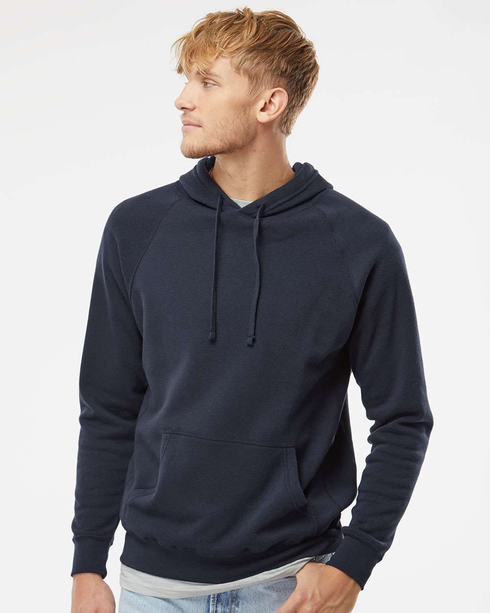 Unisex Special Blend Raglan Hooded Sweatshirt - OnModelFront - B83376652 - Classic Navy