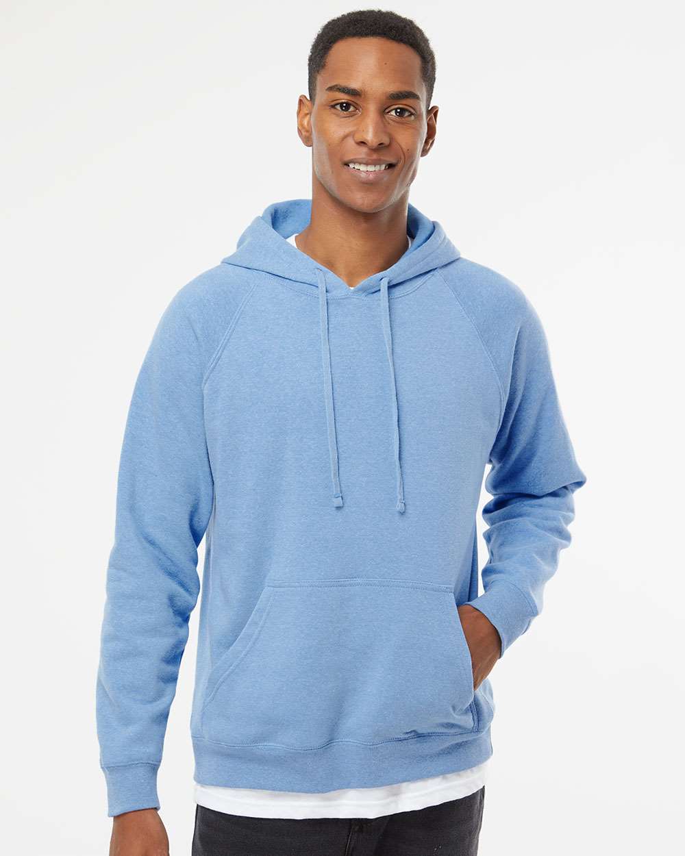 Unisex Special Blend Raglan Hooded Sweatshirt - OnModelFront - B83376682 - Pacific