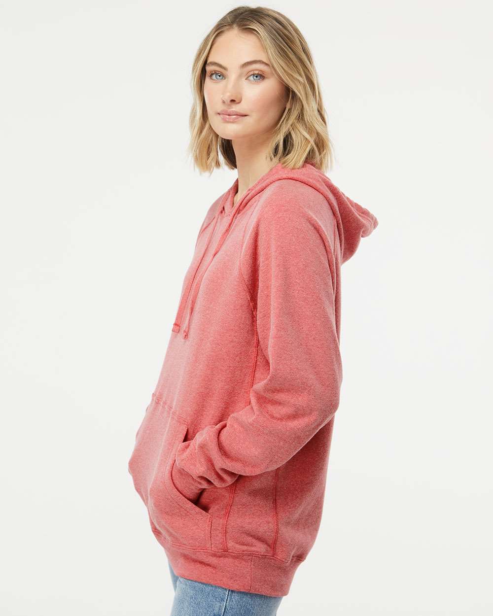 Unisex Special Blend Raglan Hooded Sweatshirt - OnModelSide - B83376032 - Pomegranate