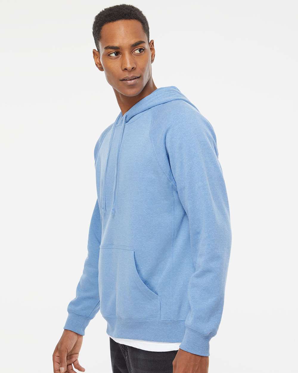 Unisex Special Blend Raglan Hooded Sweatshirt - OnModelSide - B83376682 - Pacific