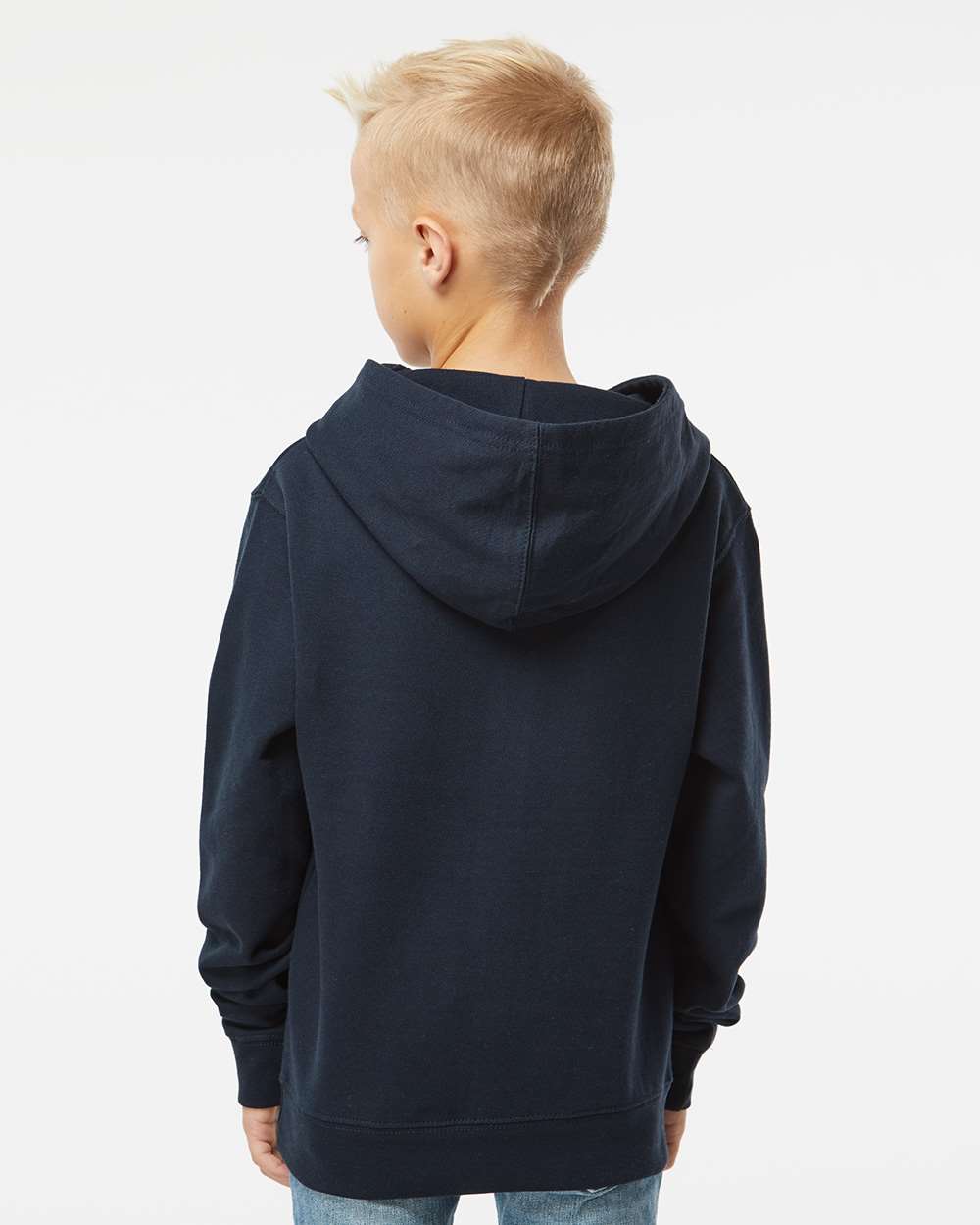Youth Midweight Hooded Sweatshirt - OnModelBack - B32076653 - Classic Navy
