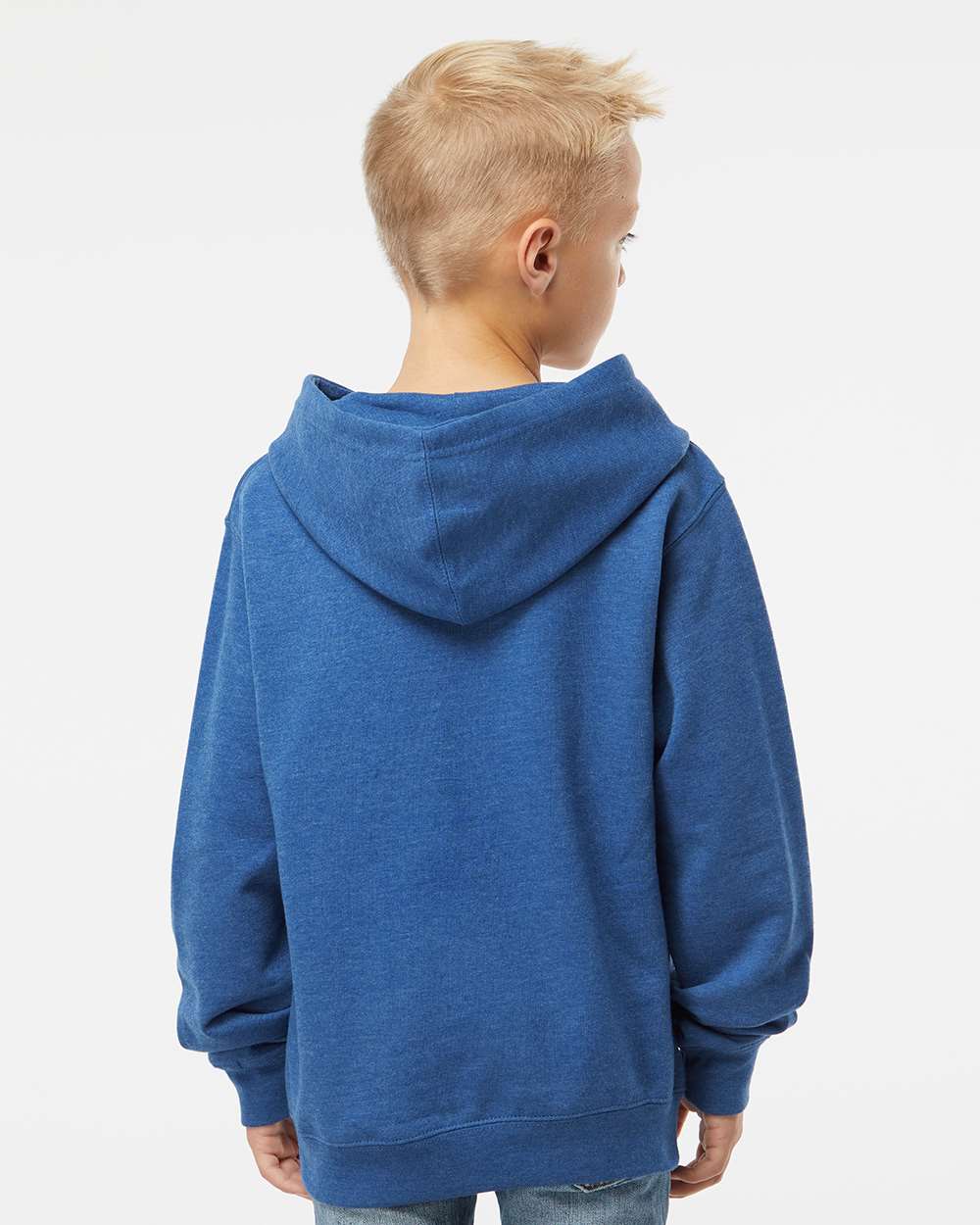 Youth Midweight Hooded Sweatshirt - OnModelBack - B32076763 - Royal Heather