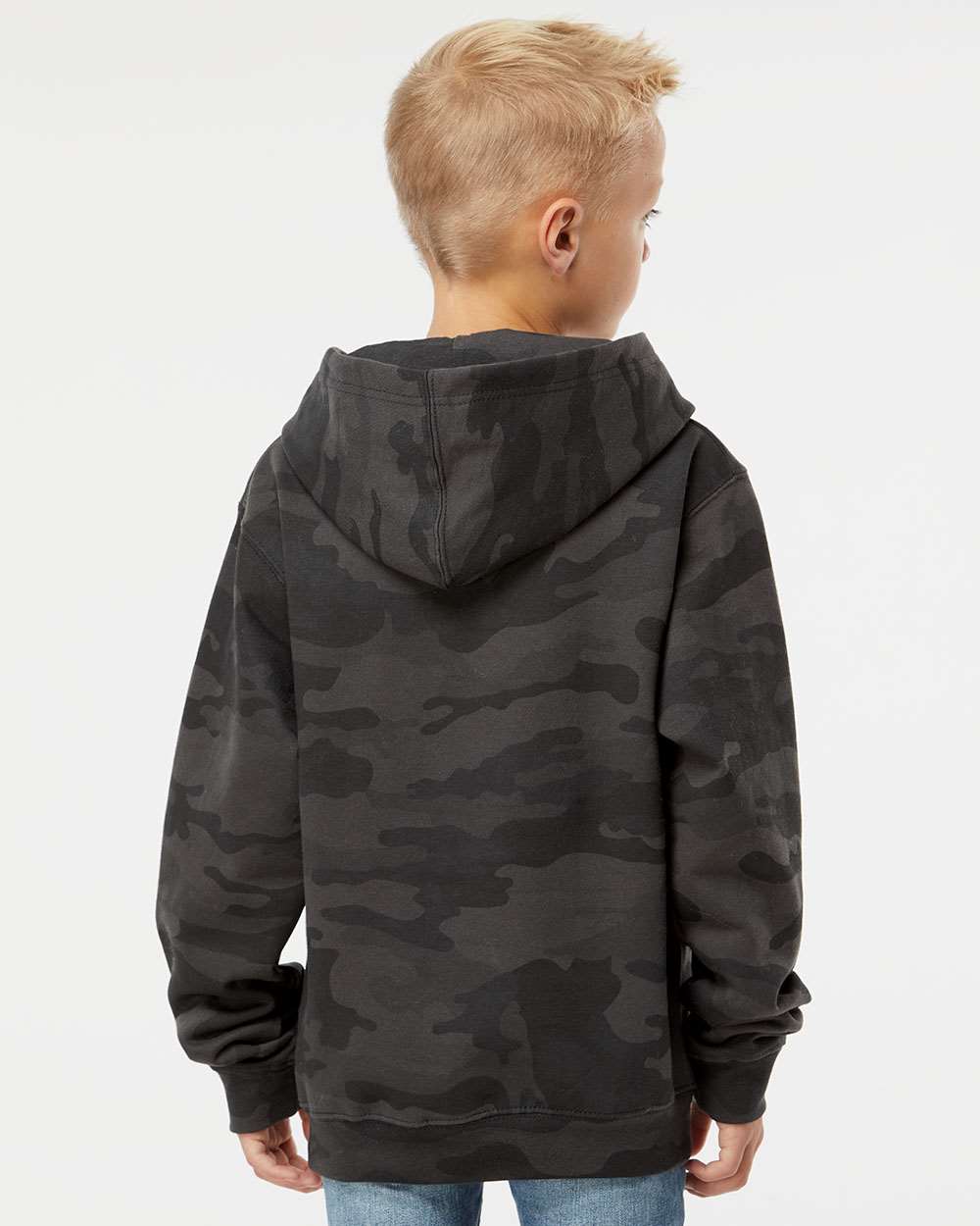Youth Midweight Hooded Sweatshirt - OnModelBack - B32076973 - Black Camo