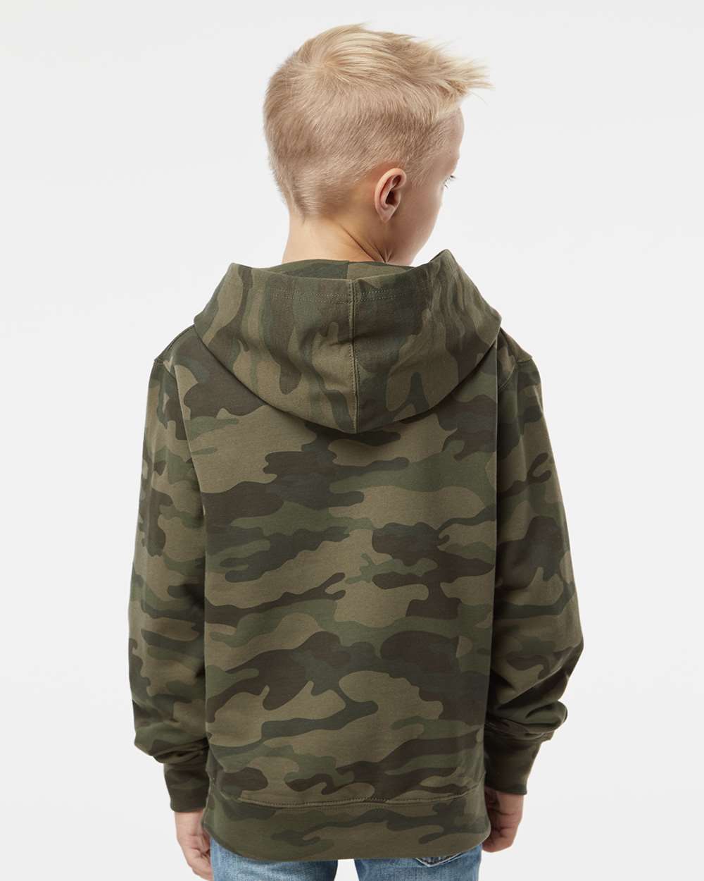 Youth Midweight Hooded Sweatshirt - OnModelBack - B32076983 - Forest Camo