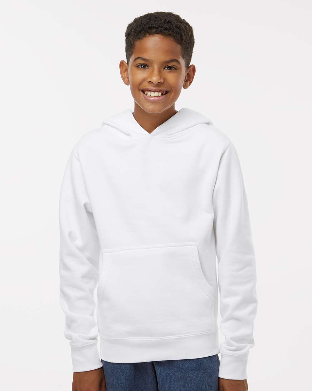 Youth Midweight Hooded Sweatshirt - OnModelFront - B32076003 - White