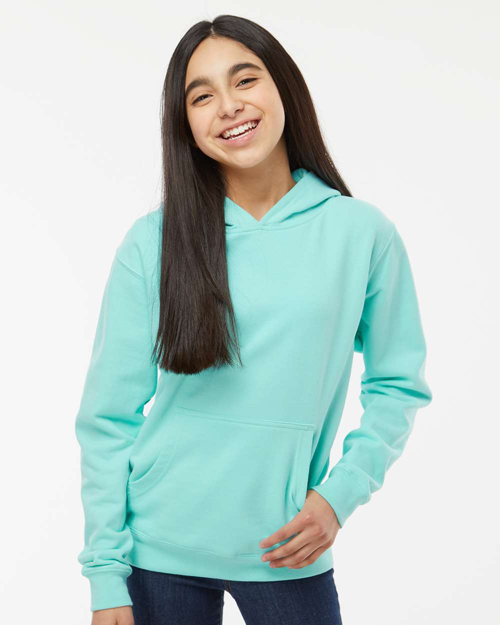 Youth Midweight Hooded Sweatshirt - OnModelFront - B32076193 - Mint