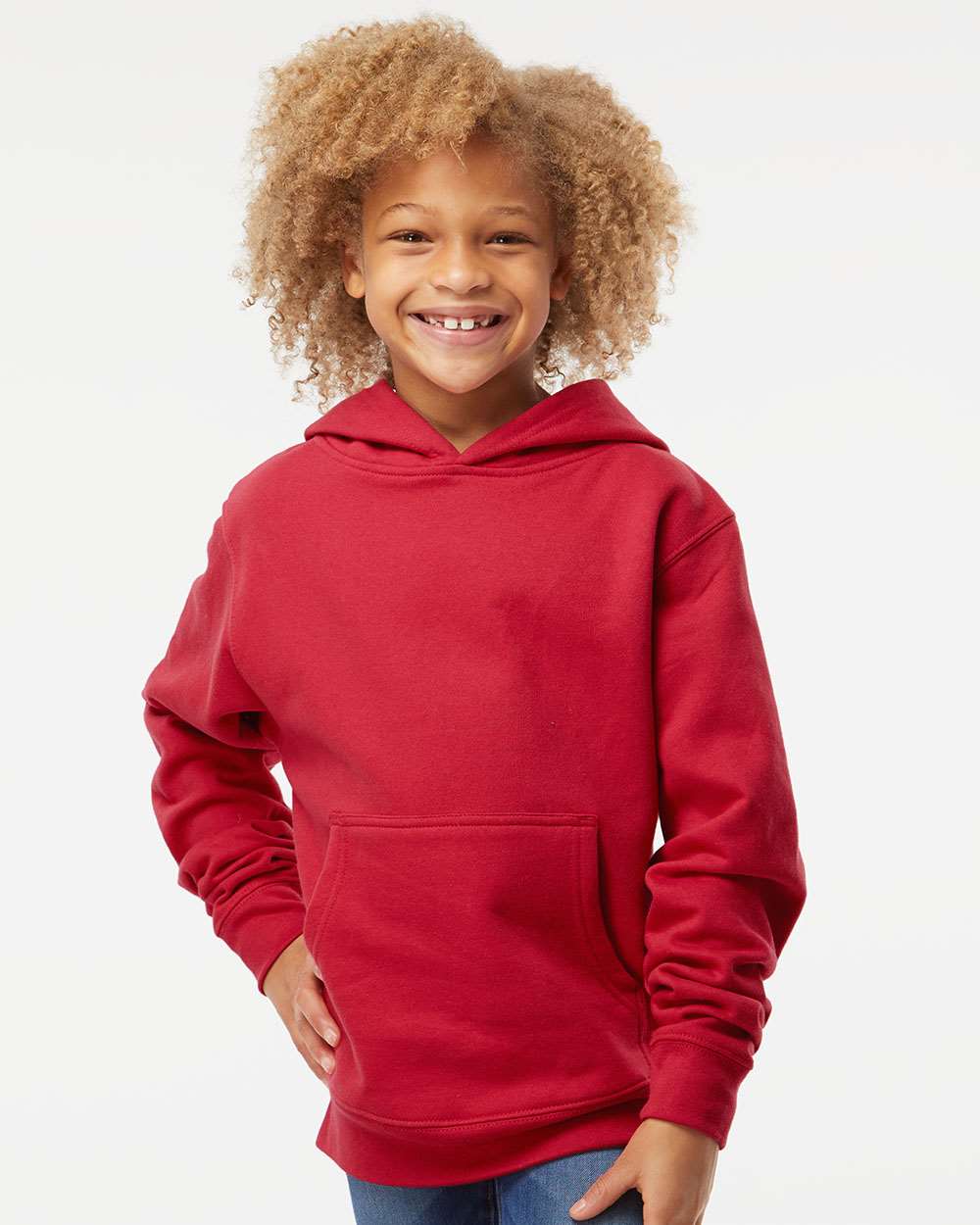 Youth Midweight Hooded Sweatshirt - OnModelFront - B32076703 - Red