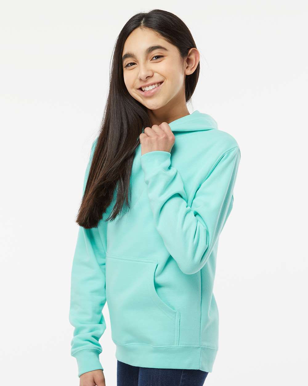 Youth Midweight Hooded Sweatshirt - OnModelSide - B32076193 - Mint