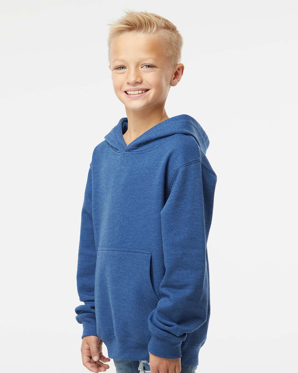Youth Midweight Hooded Sweatshirt - OnModelSide - B32076763 - Royal Heather