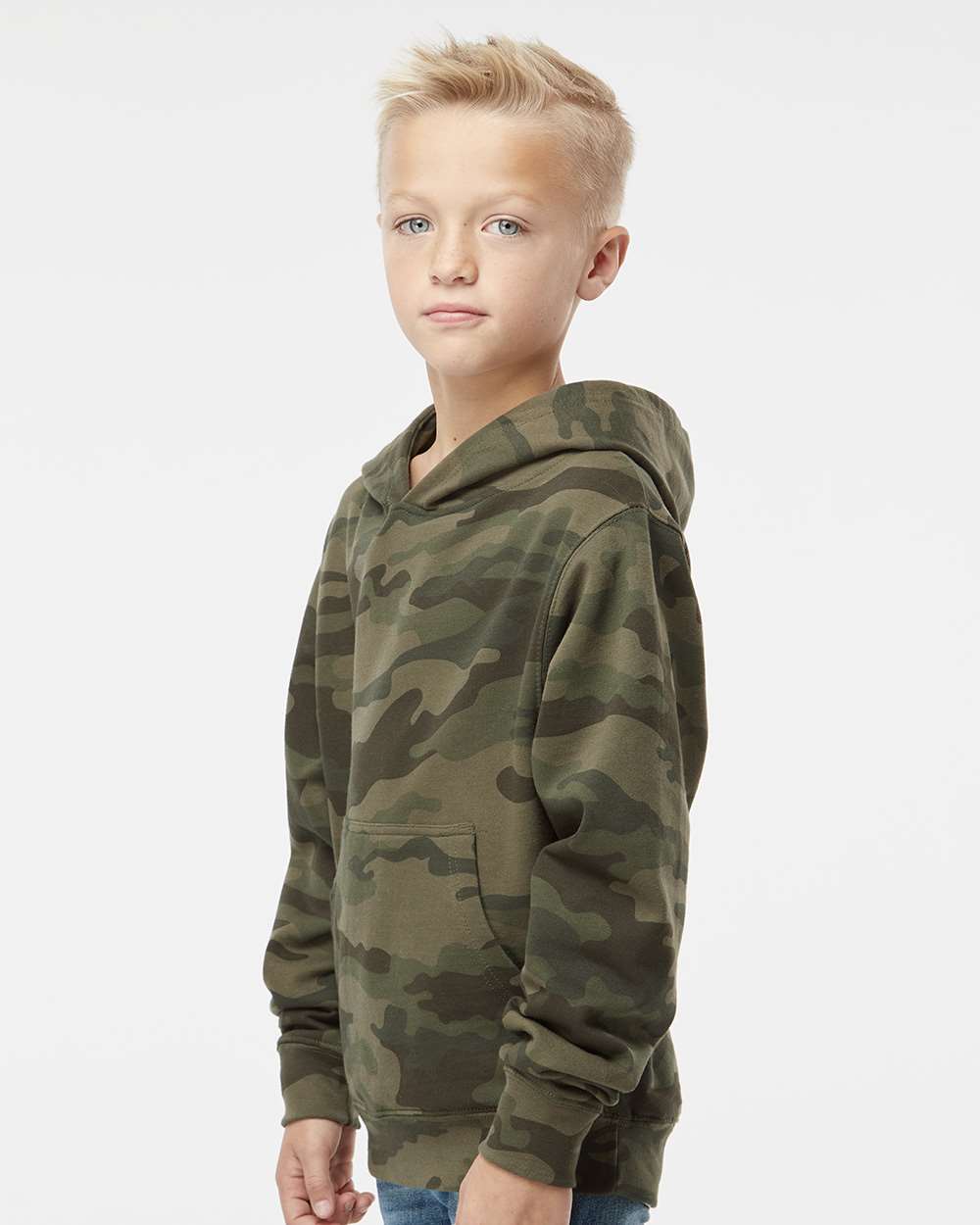 Youth Midweight Hooded Sweatshirt - OnModelSide - B32076983 - Forest Camo