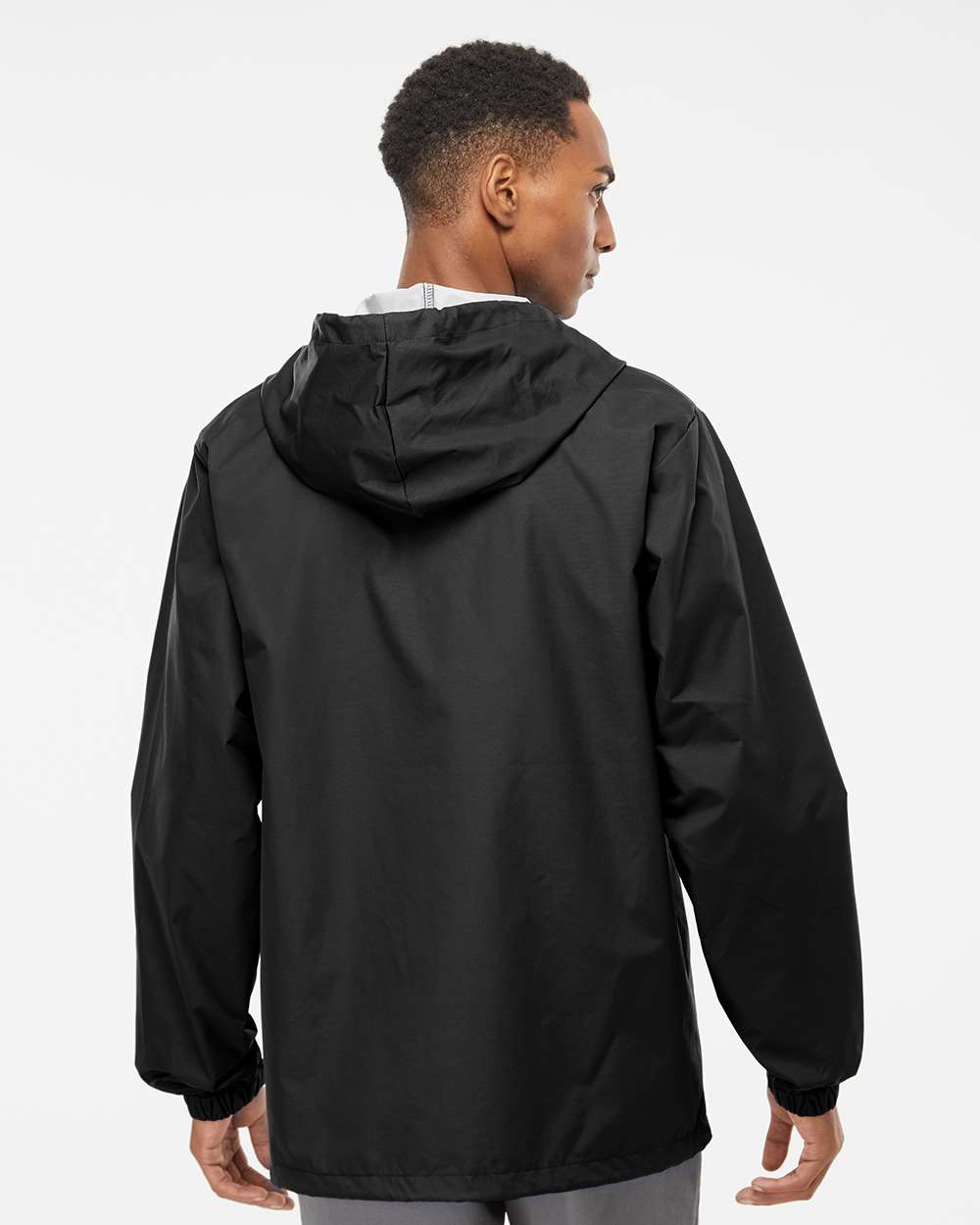 Men's Water-Resistant Hooded Windbreaker - OnModelBack - B50876502 - Black