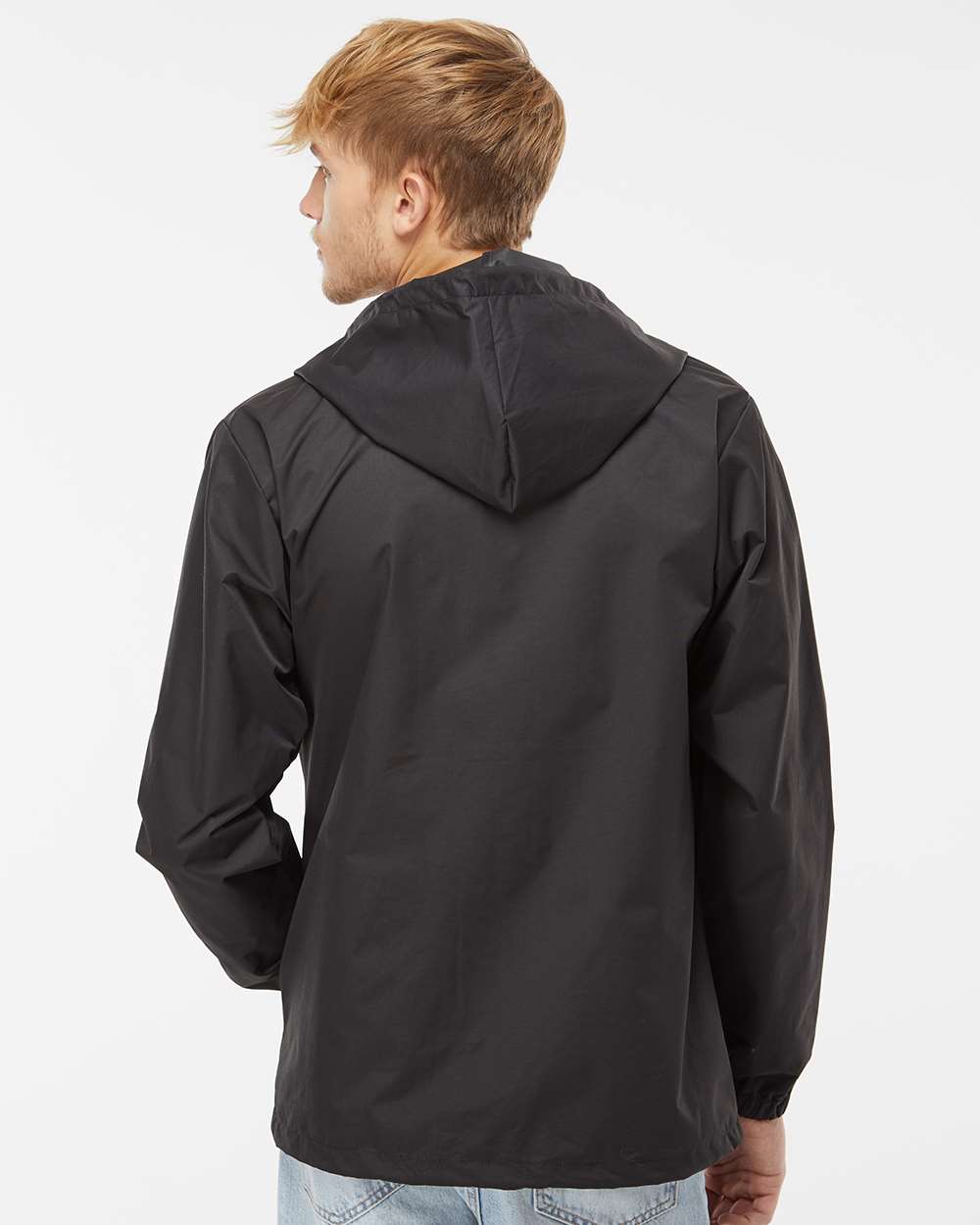 Men's Water-Resistant Hooded Windbreaker - OnModelBack - B50876512 - Black/ Black