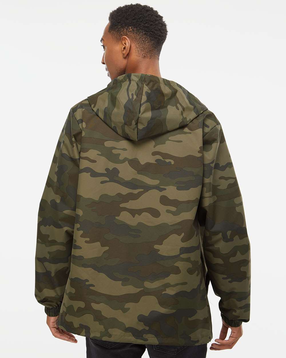Men's Water-Resistant Hooded Windbreaker - OnModelBack - B50876622 - Forest Camo