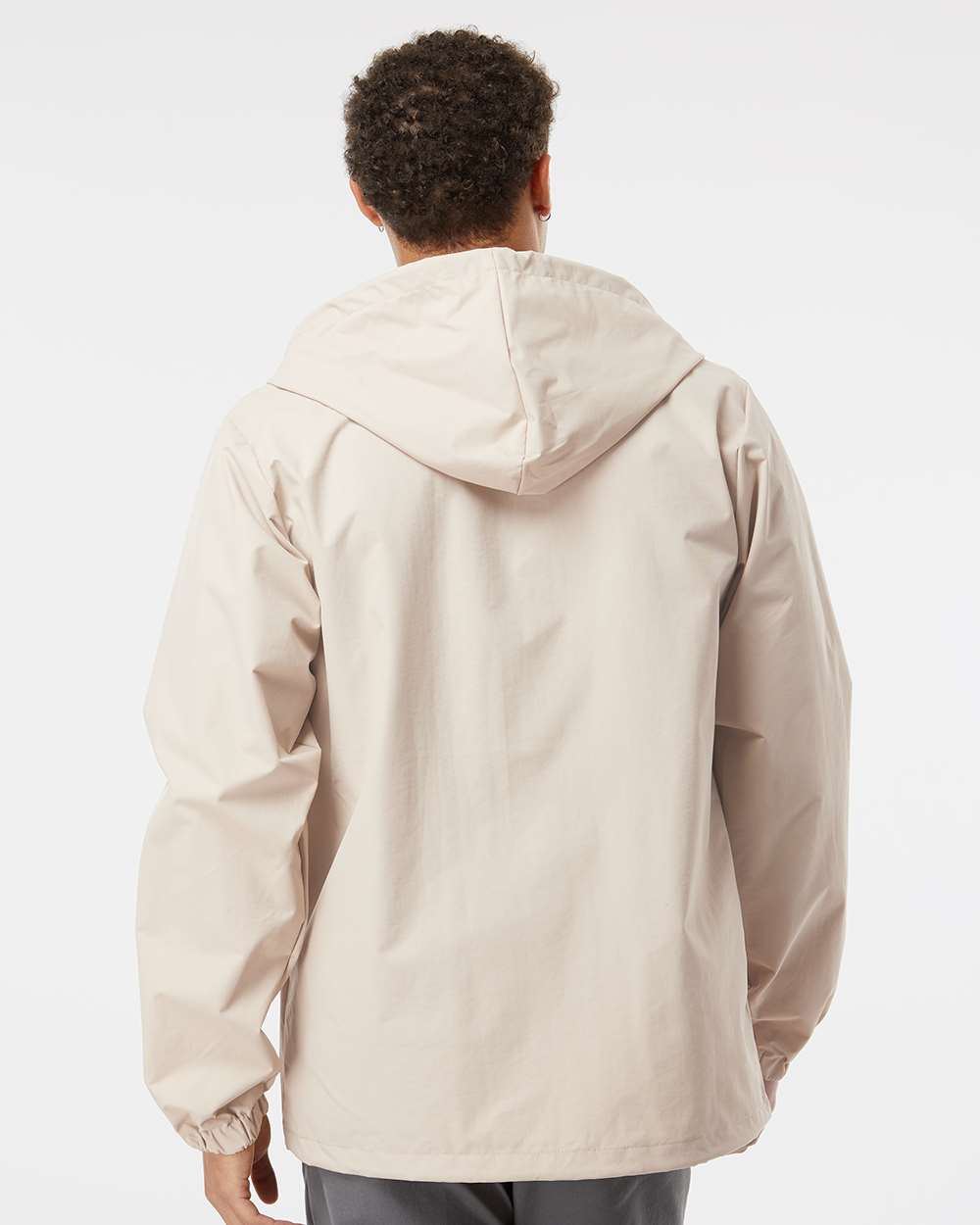 Men's Water-Resistant Hooded Windbreaker - OnModelBack - B50876772 - Classic Khaki