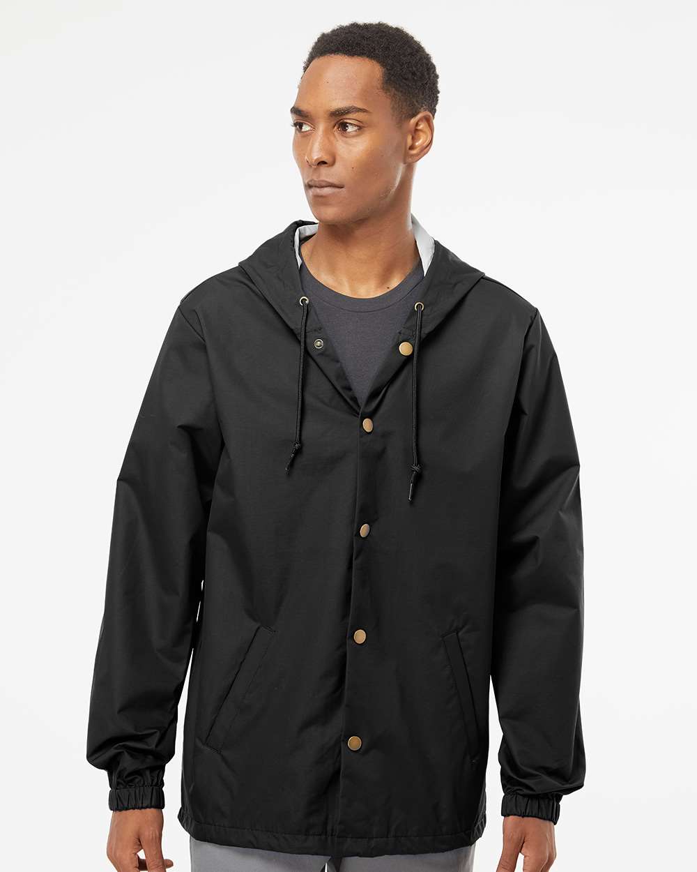 Men's Water-Resistant Hooded Windbreaker - OnModelFront - B50876502 - Black