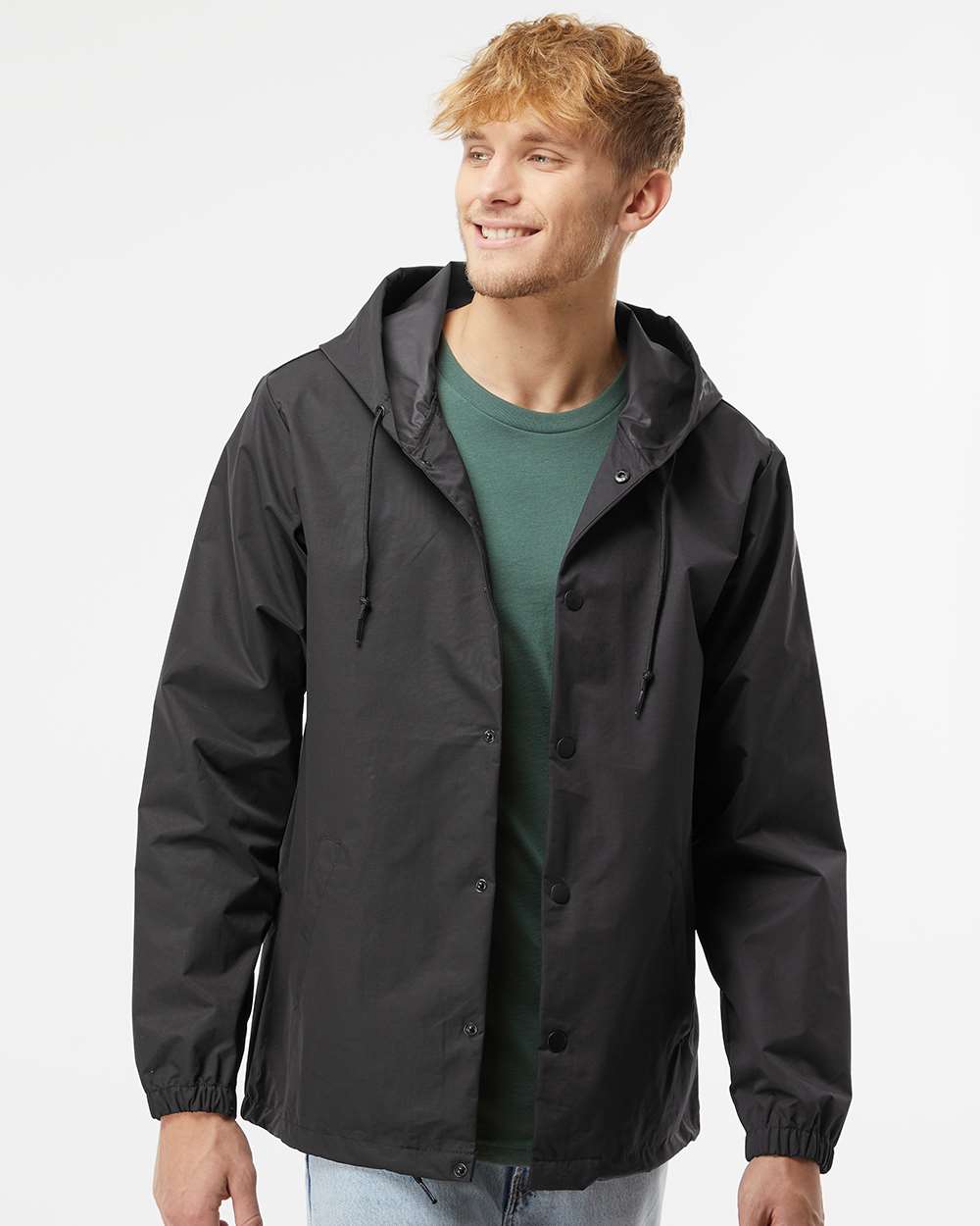 Men's Water-Resistant Hooded Windbreaker - OnModelFront - B50876512 - Black/ Black