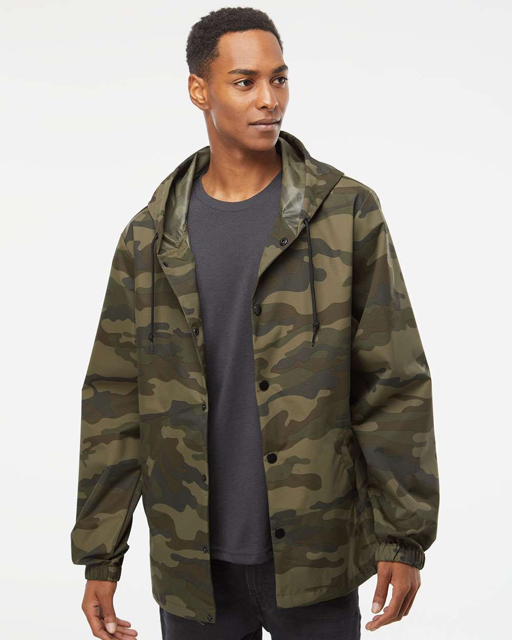 Men's Water-Resistant Hooded Windbreaker - OnModelFront - B50876622 - Forest Camo