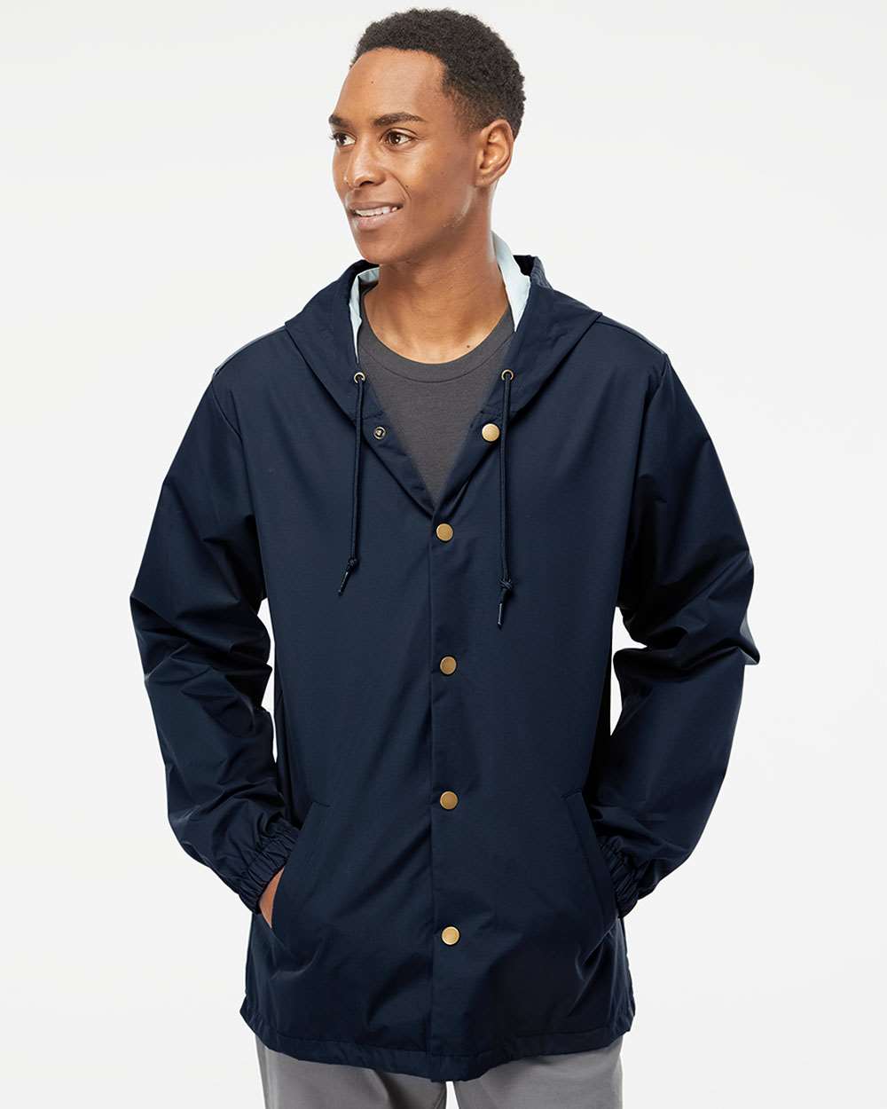Men's Water-Resistant Hooded Windbreaker - OnModelFront - B50876652 - Classic Navy