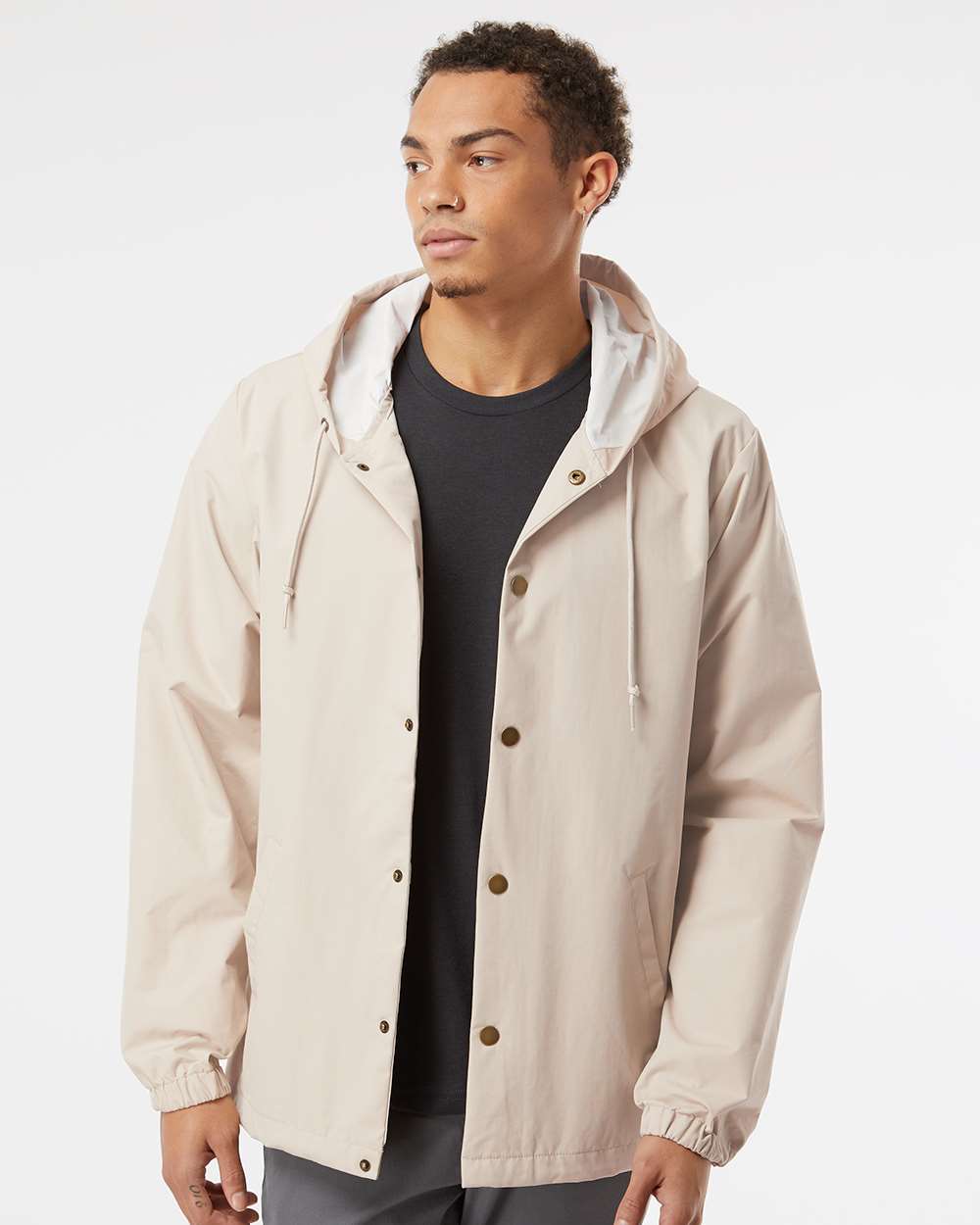 Men's Water-Resistant Hooded Windbreaker - OnModelFront - B50876772 - Classic Khaki