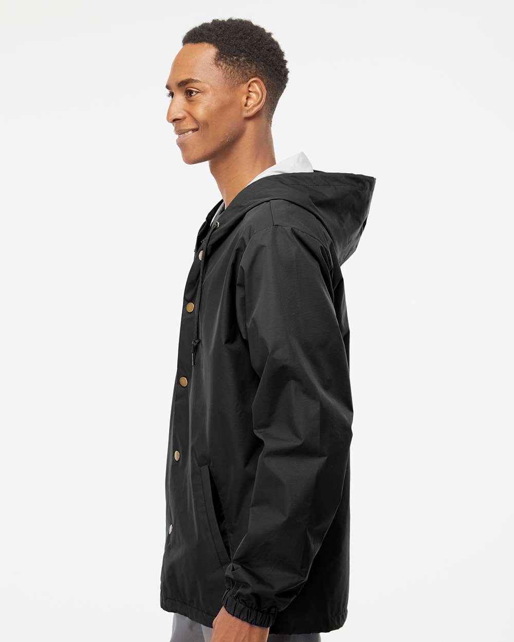 Men's Water-Resistant Hooded Windbreaker - OnModelSide - B50876502 - Black
