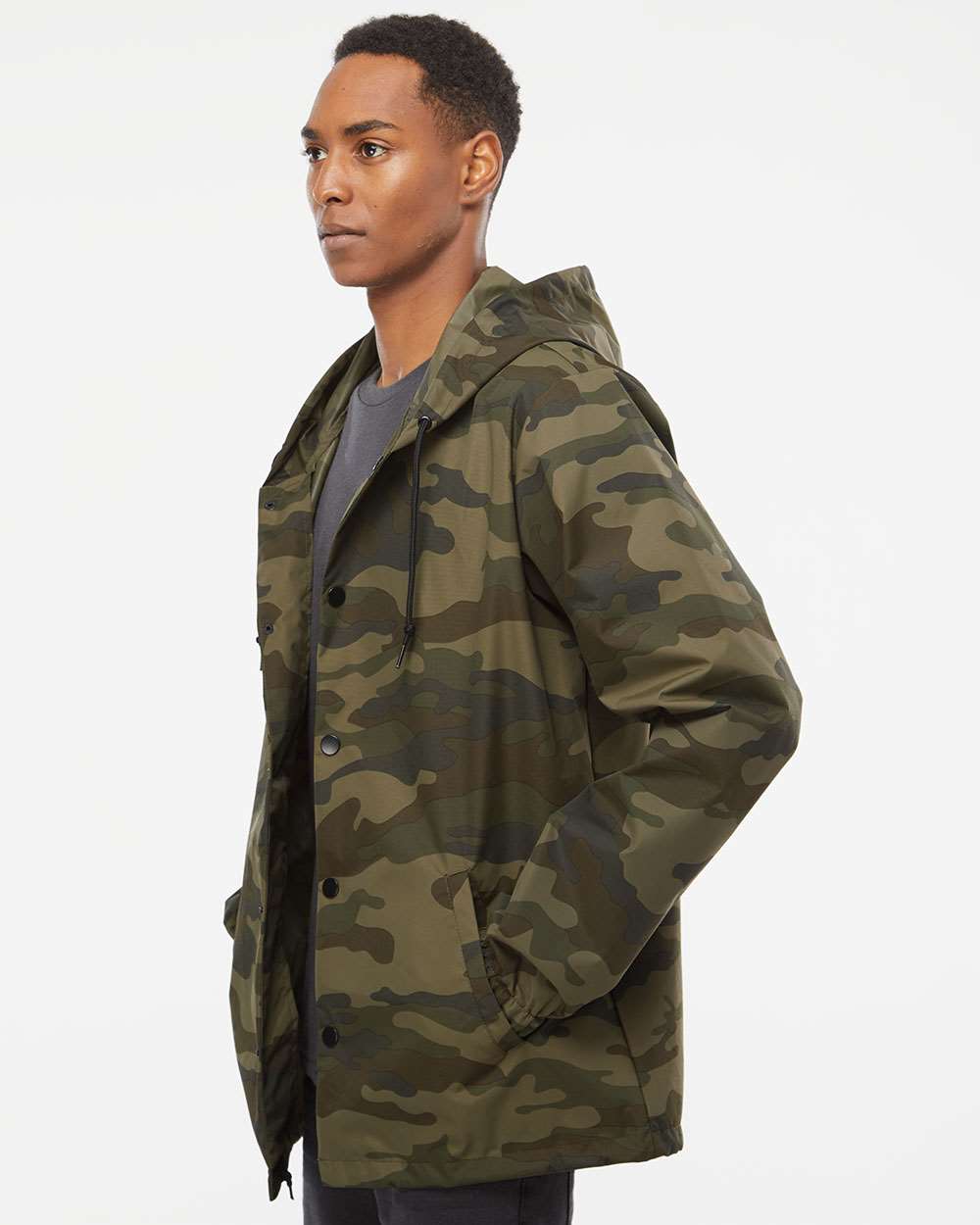 Men's Water-Resistant Hooded Windbreaker - OnModelSide - B50876622 - Forest Camo