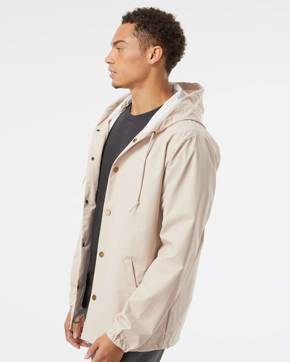 Men's Water-Resistant Hooded Windbreaker - OnModelSide - B50876772 - Classic Khaki