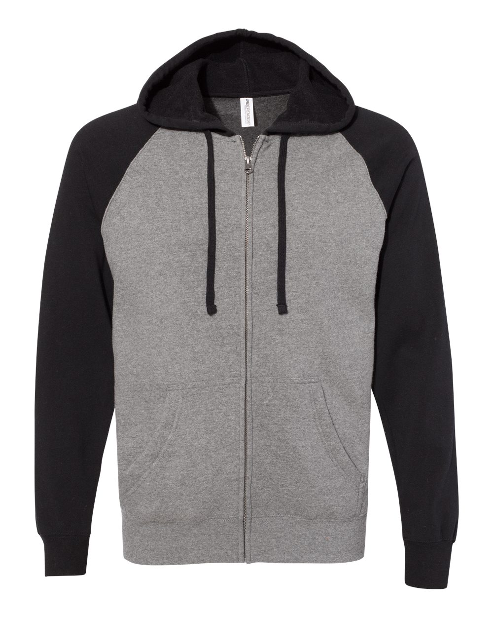 Unisex Special Blend Raglan Full-Zip Hooded Sweatshirt - Front - B81476512 - Nickel Heather/ Black