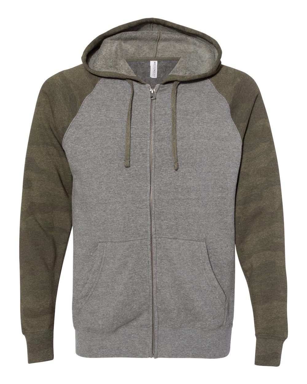 Unisex Special Blend Raglan Full-Zip Hooded Sweatshirt - Front - B81476982 - Nickel Heather/ Forest Camo