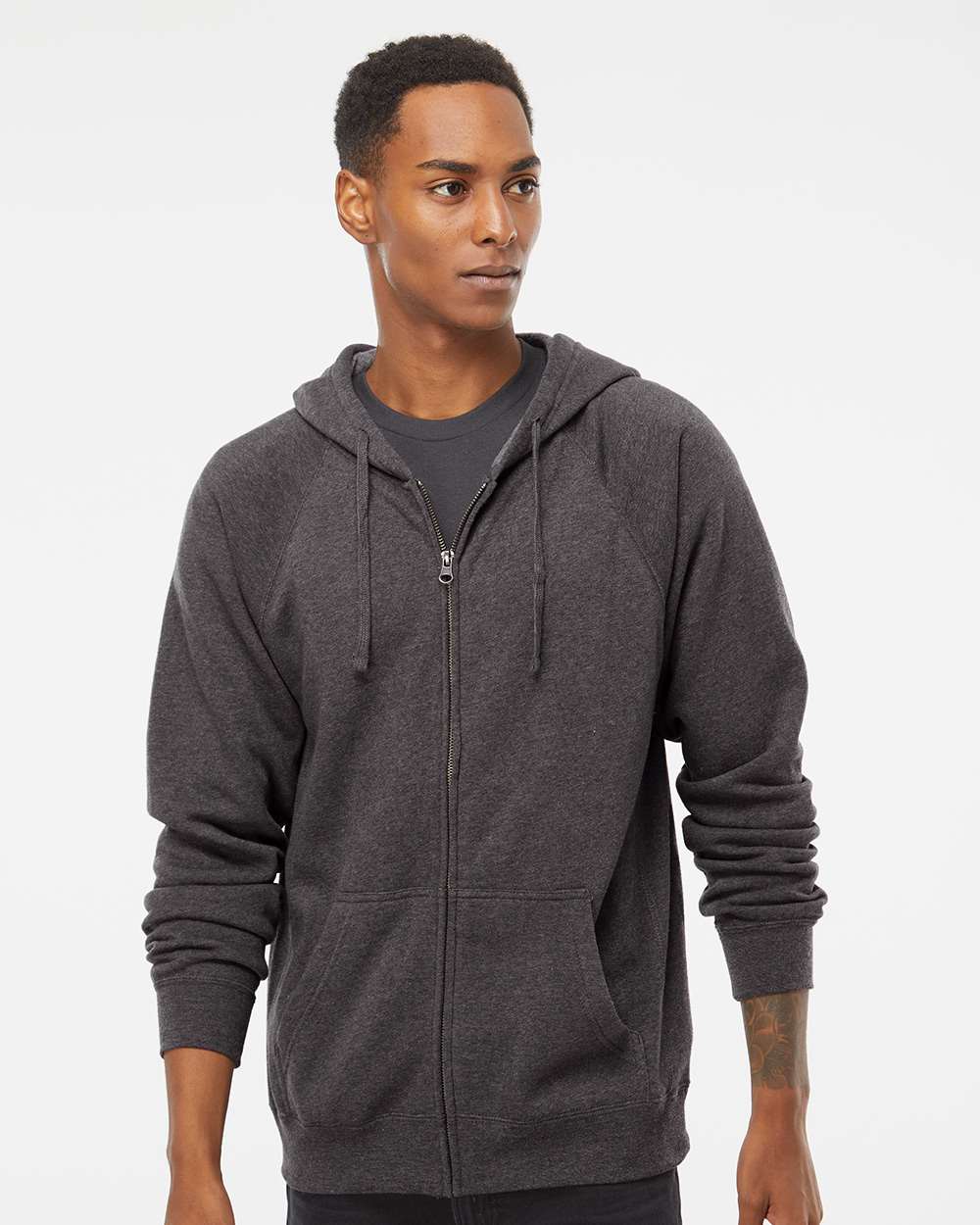Unisex Special Blend Raglan Full-Zip Hooded Sweatshirt - OnModelFront - B81476092 - Carbon