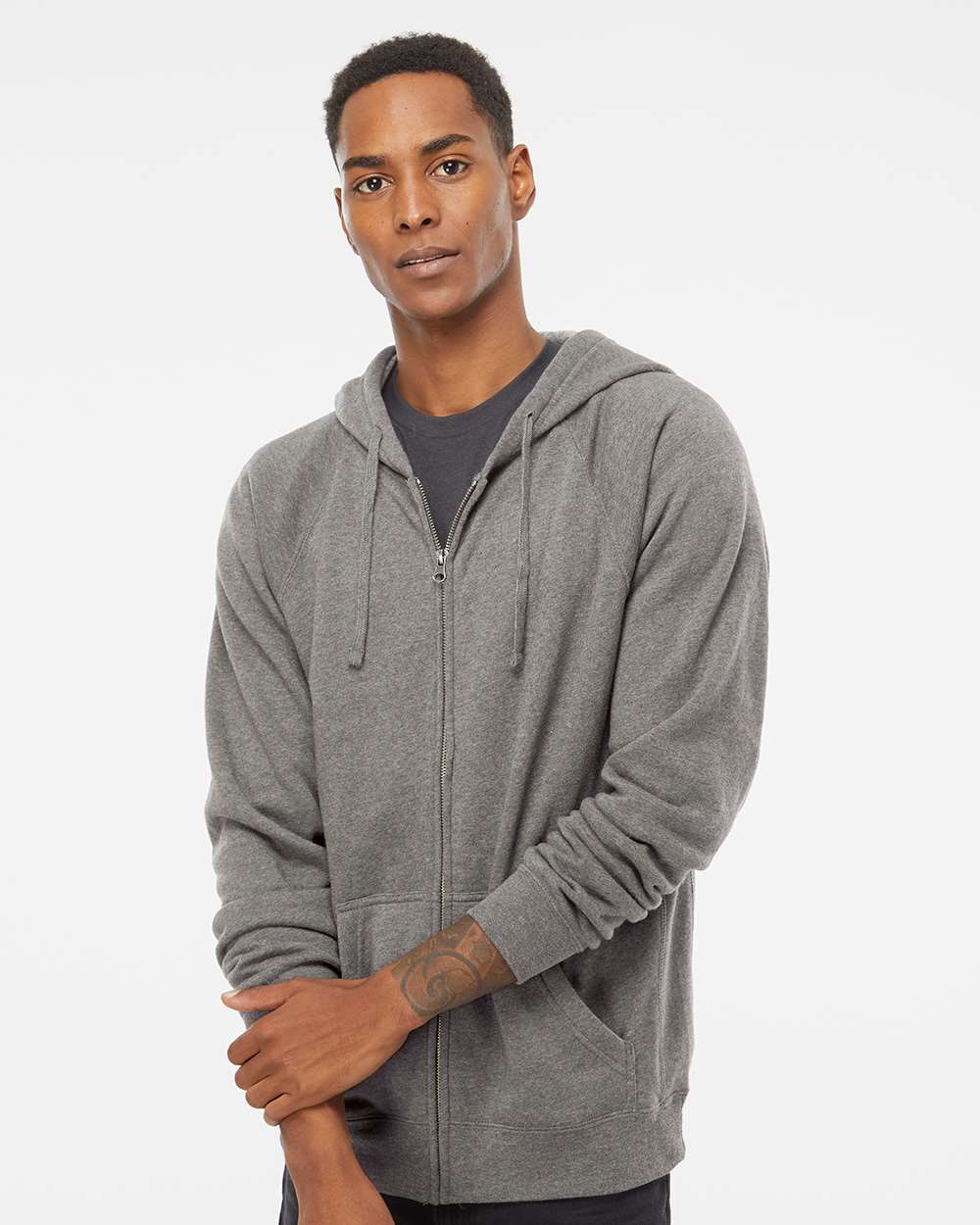 Unisex Special Blend Raglan Full-Zip Hooded Sweatshirt - OnModelFront - B81476352 - Nickel