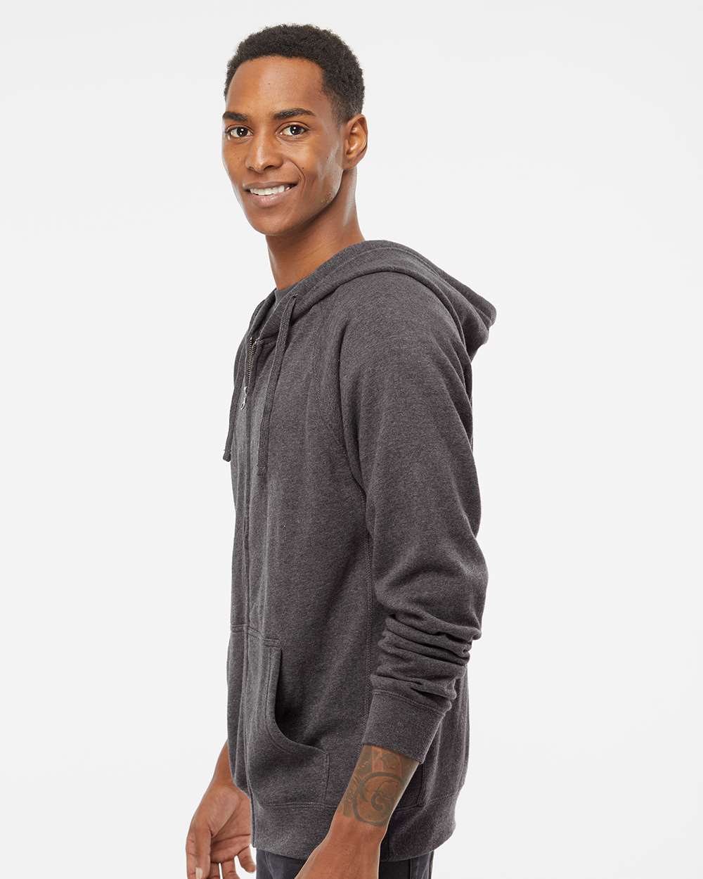 Unisex Special Blend Raglan Full-Zip Hooded Sweatshirt - OnModelSide - B81476092 - Carbon