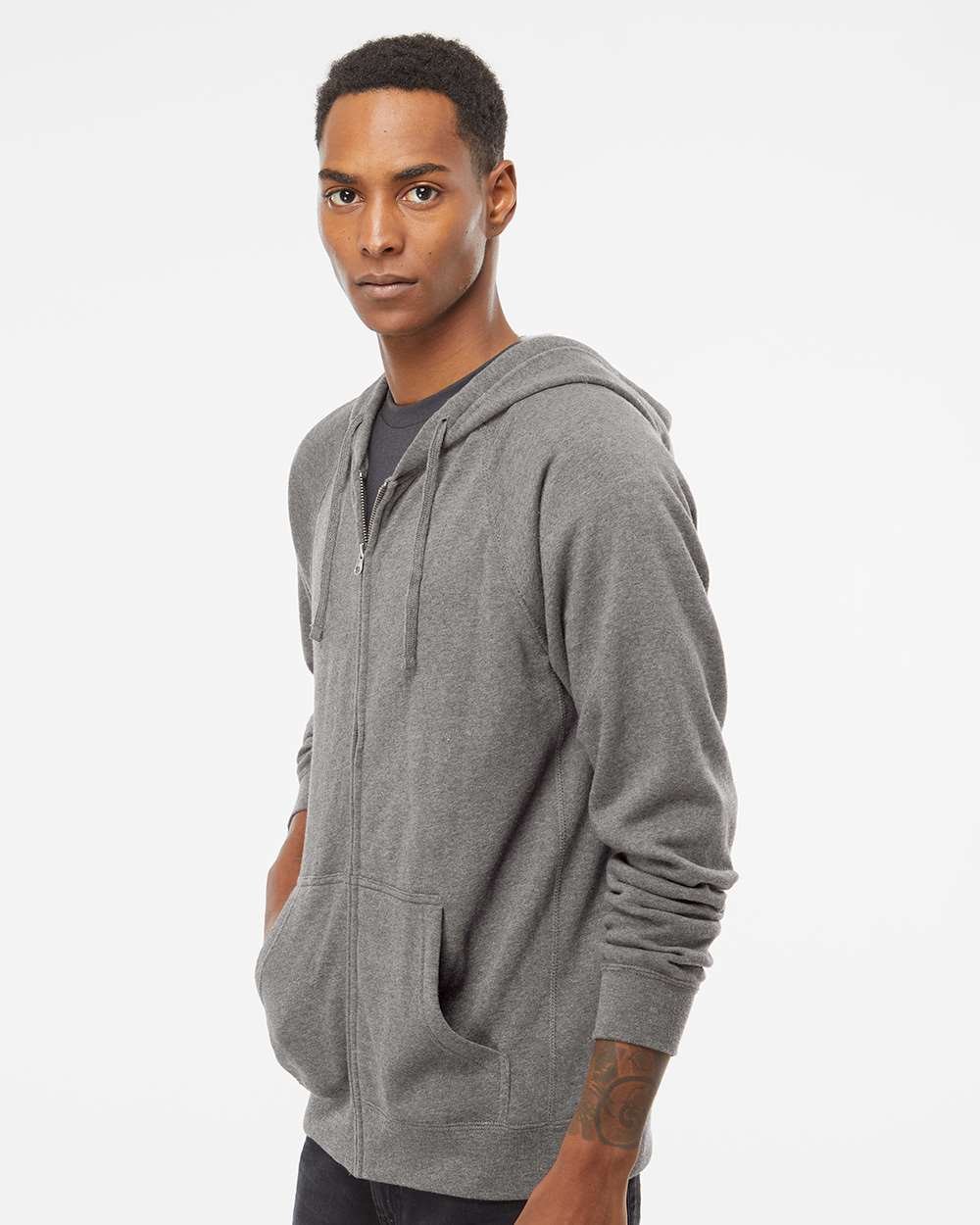 Unisex Special Blend Raglan Full-Zip Hooded Sweatshirt - OnModelSide - B81476352 - Nickel