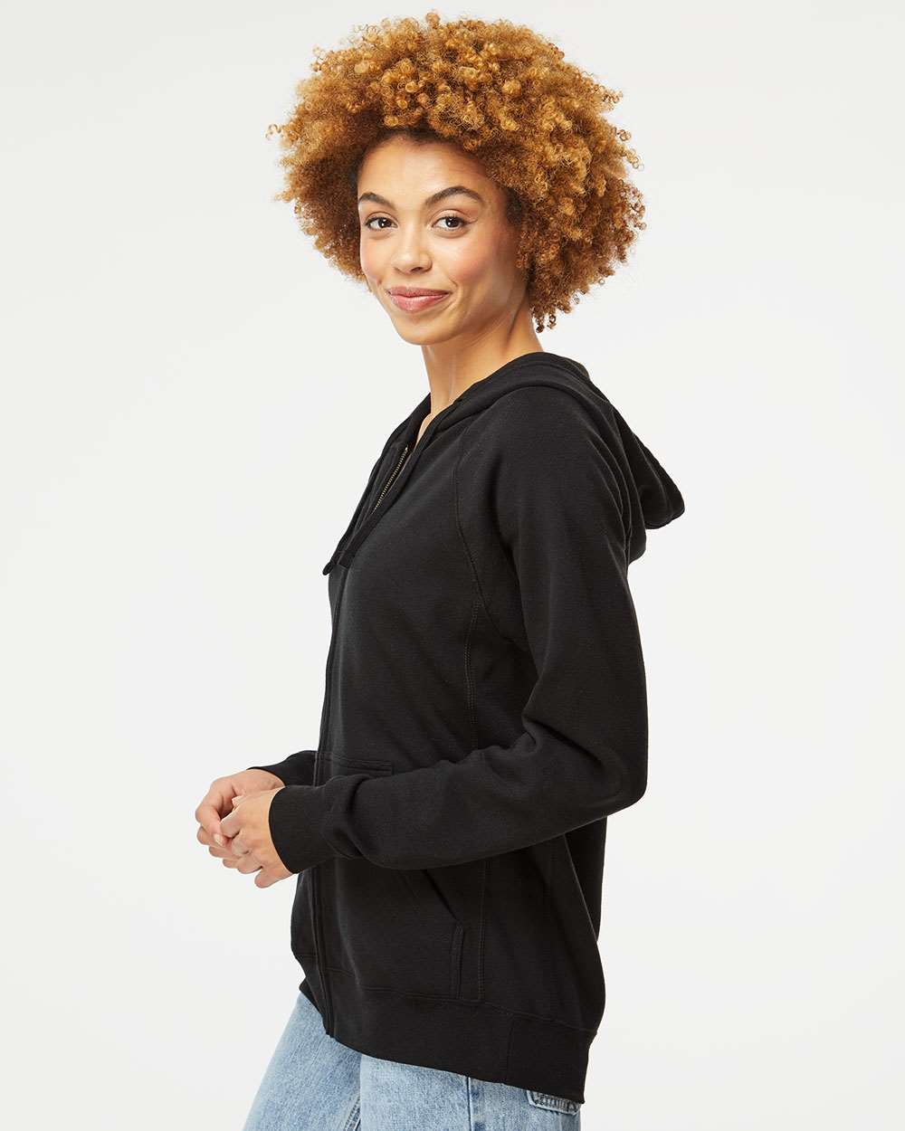 Unisex Special Blend Raglan Full-Zip Hooded Sweatshirt - OnModelSide - B81476502 - Black