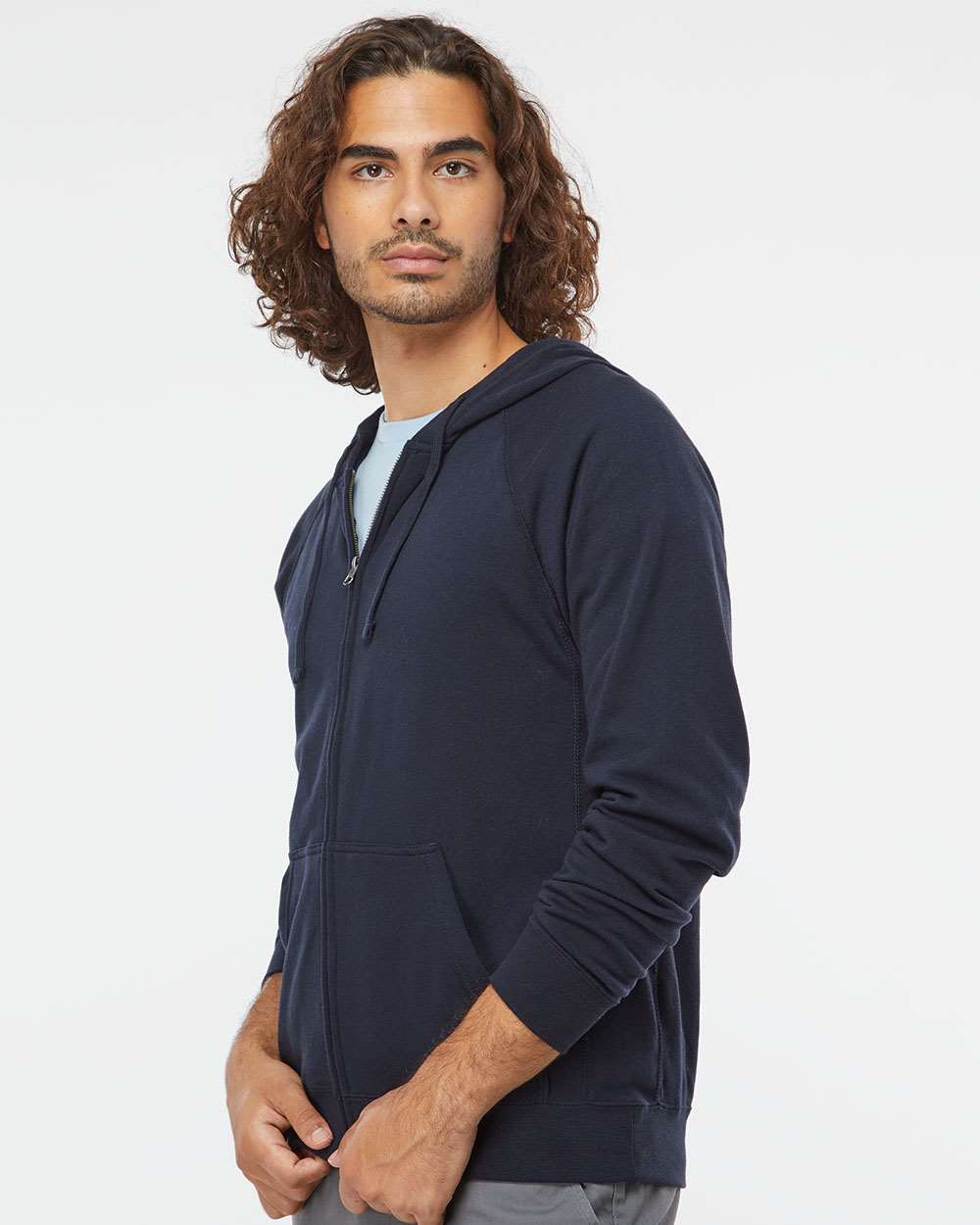 Unisex Special Blend Raglan Full-Zip Hooded Sweatshirt - OnModelSide - B81476642 - Classic Navy