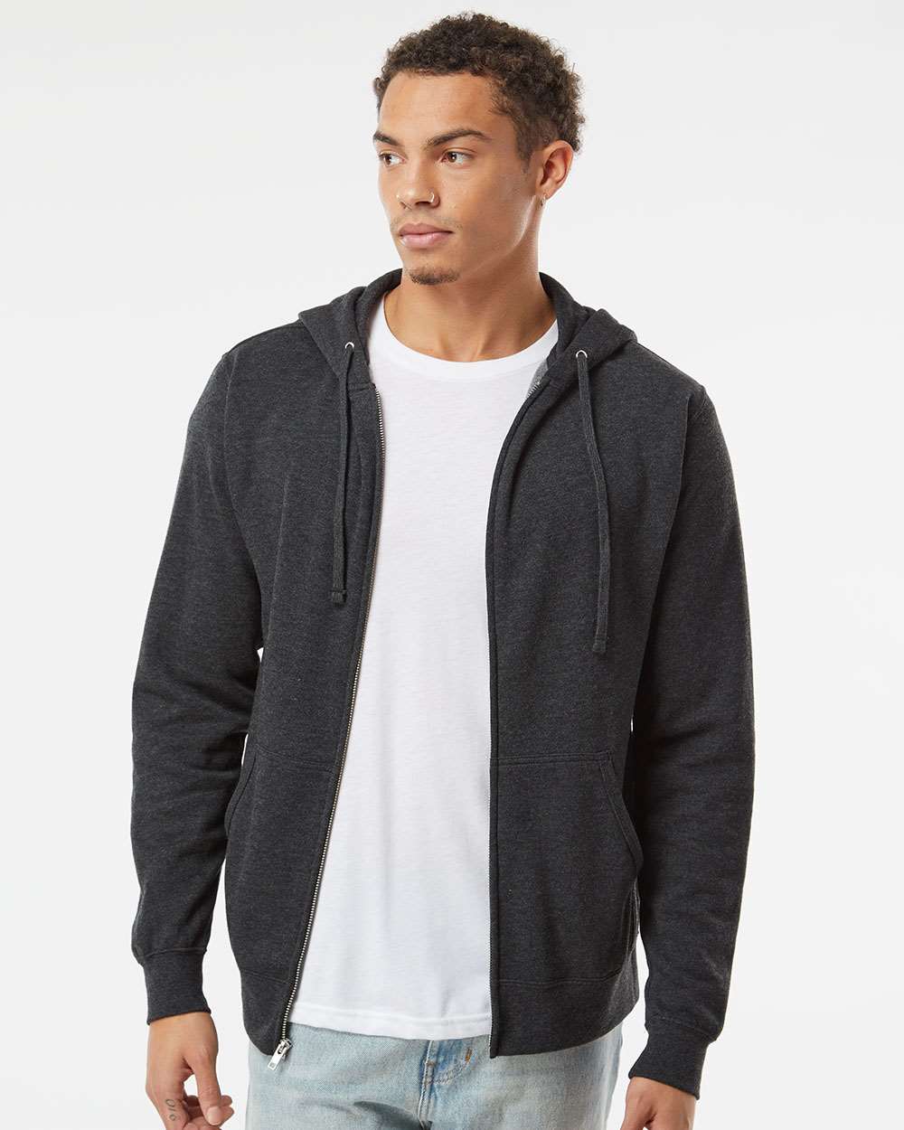 Men's Full-Zip Hooded Sweatshirt - OnModelFront - B22476093 - Charcoal Heather
