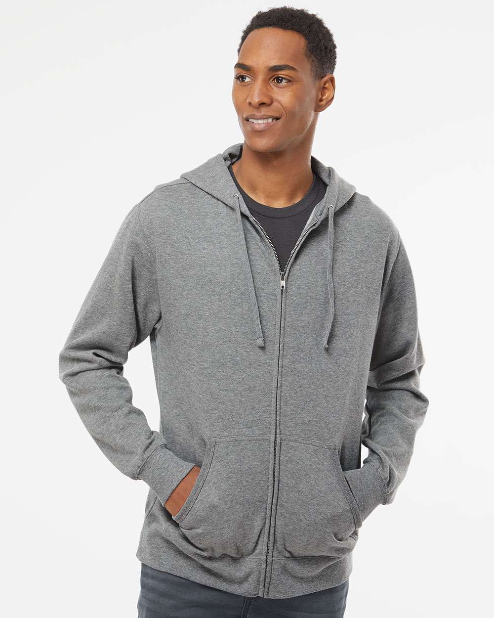 Men's Full-Zip Hooded Sweatshirt - OnModelFront - B22476353 - Gunmetal Heather