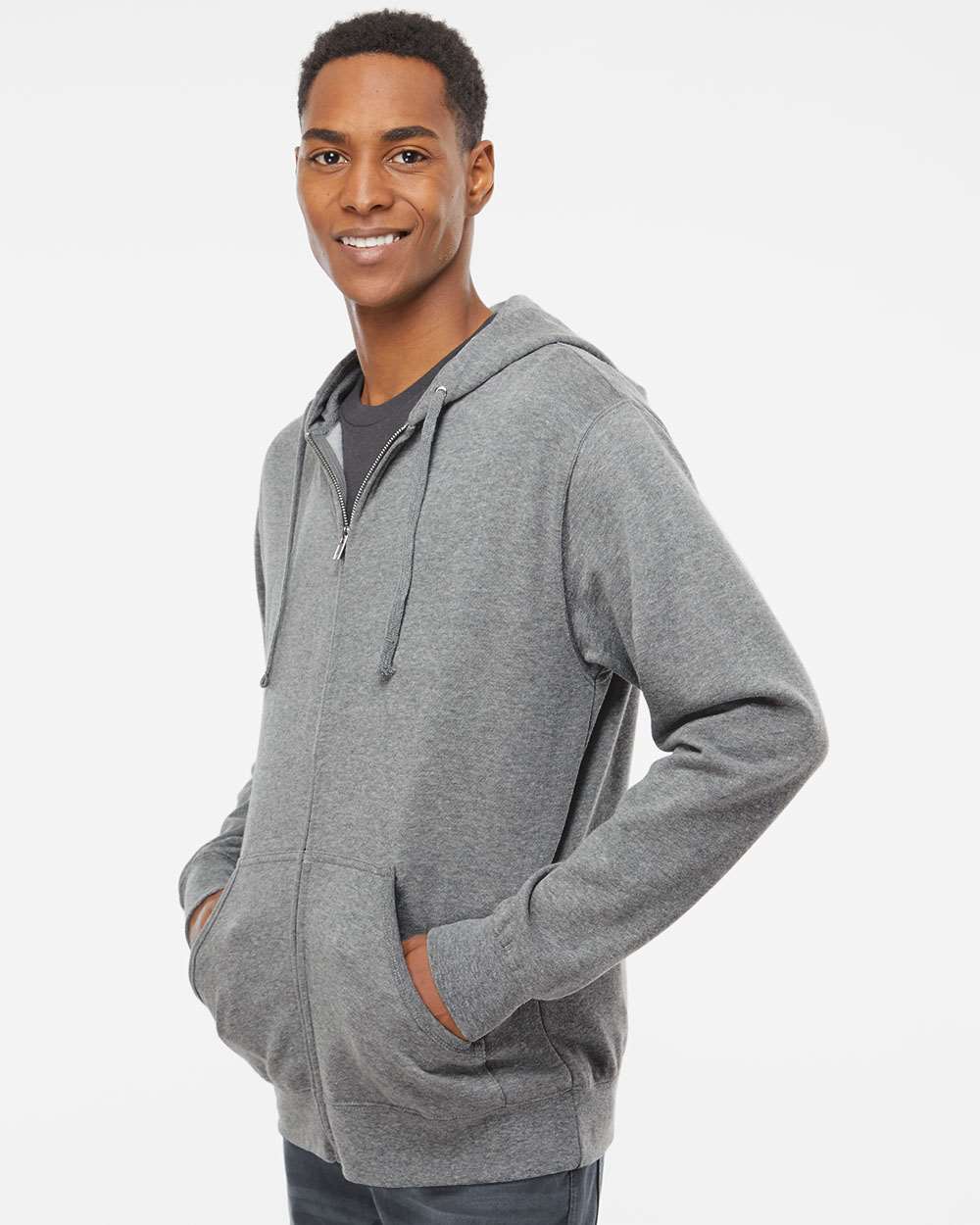 Men's Full-Zip Hooded Sweatshirt - OnModelSide - B22476353 - Gunmetal Heather