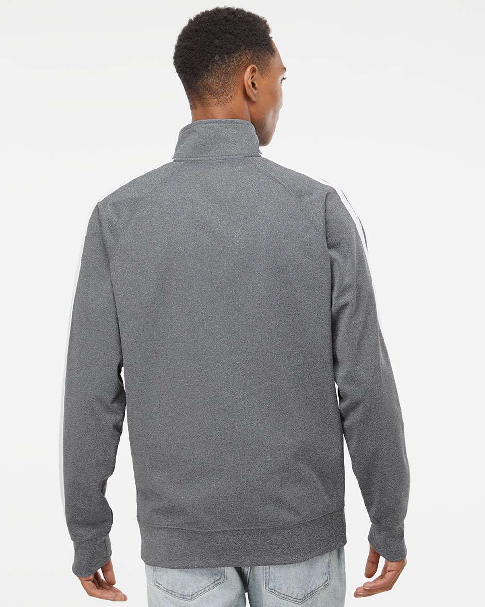 Men's Lightweight Poly-Tech Full-Zip Track Jacket - OnModelBack - B23476352 - Gunmetal Heather